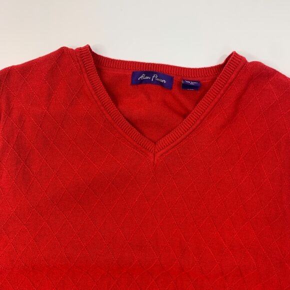 Alan Flusser Sweater Vest Mens XL Extra Large Red V Neck Cotton Diamond Jacquard - Picture 3 of 10